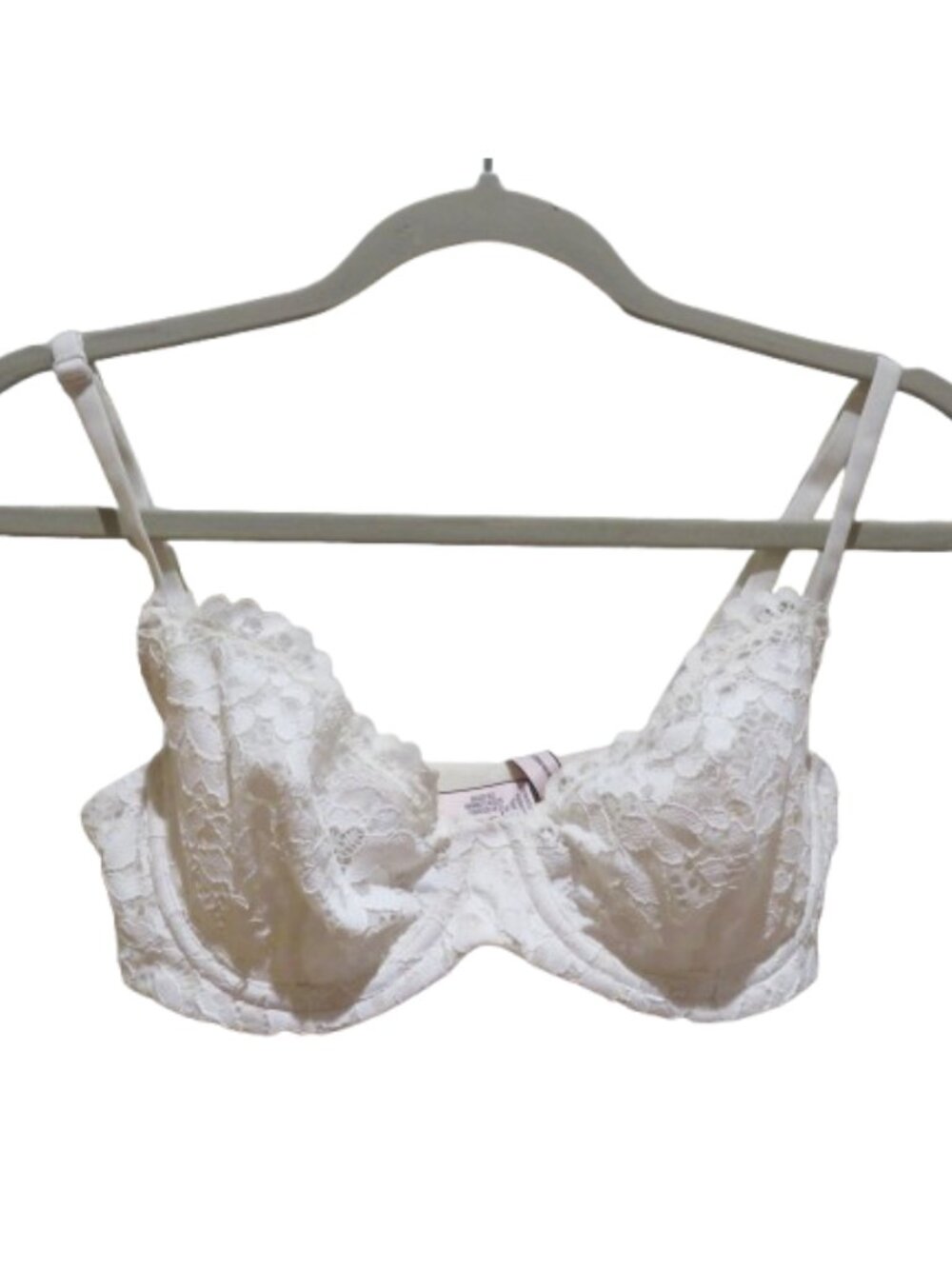 VICTORIA'S SECRET Dream Angels Demi Bra White Lace Size 32D Feminine Coquette